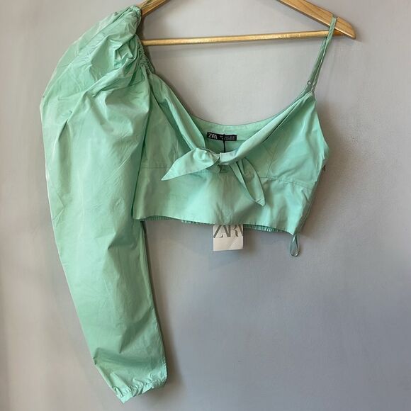 ZARA Limited Edition Puff Sleeve One Shoulder Crop Top Size Small - Picture 6 of 10